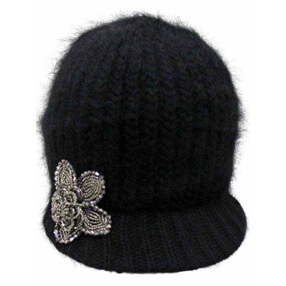 Angora Knit Newsboy Hat With Beaded Flower - Picture 7 of 8